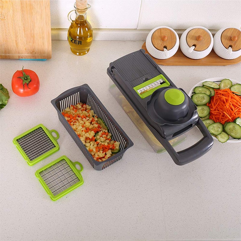 Genrics Beilaibo Vegetable Chopper and Grater Mandoline Slicer Adjustable Cutter with Colander Basket and Container 12 in 1 Vegetable Cutter - Image 3