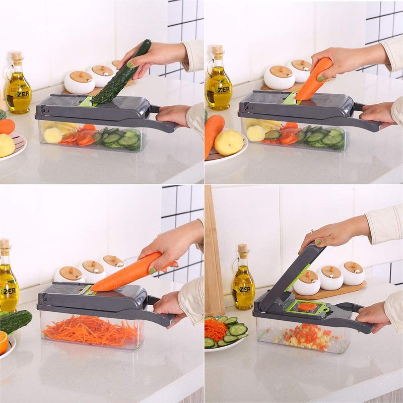 Genrics Beilaibo Vegetable Chopper and Grater Mandoline Slicer Adjustable Cutter with Colander Basket and Container 12 in 1 Vegetable Cutter - Image 5