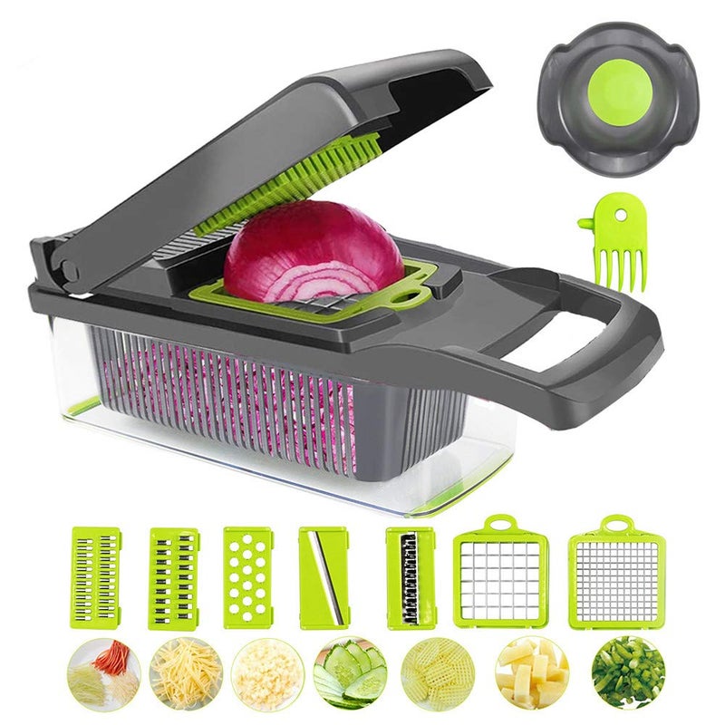 Genrics Beilaibo Vegetable Chopper and Grater Mandoline Slicer Adjustable Cutter with Colander Basket and Container 12 in 1 Vegetable Cutter - Image 1