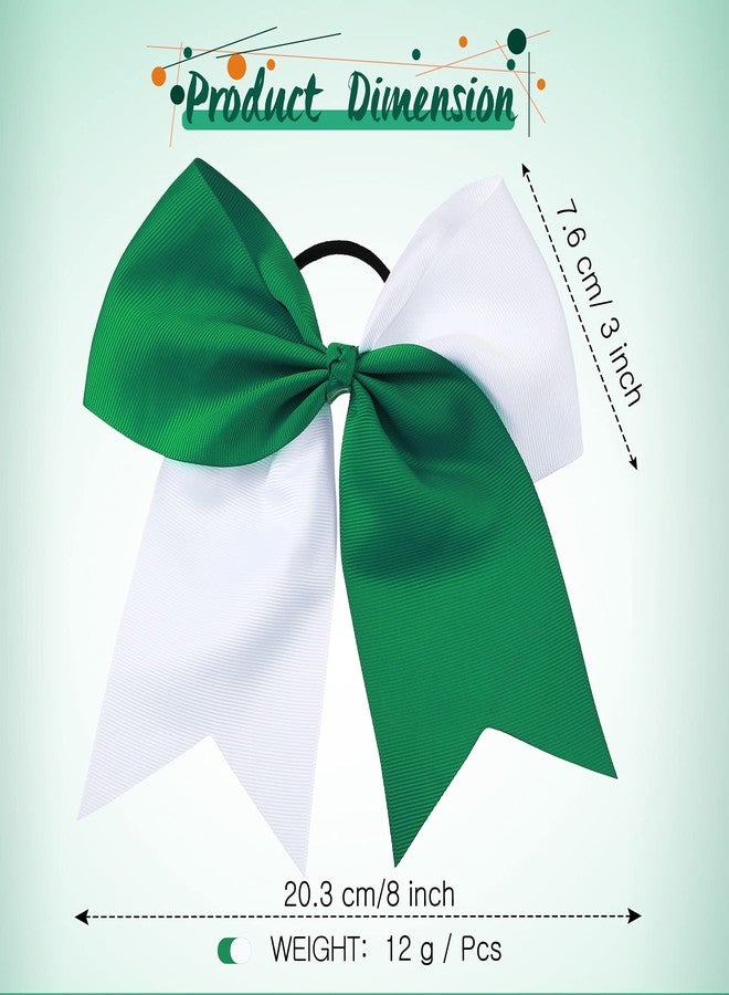 WILLBOND 2 Packs Jumbo Cheerleading Bow 8 Inch Large Cheer Hair Bows with Ponytail Holder for Teen Girls Softball Outfit Uniform(White and Green) - Image 2