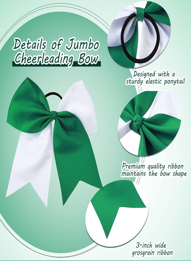 WILLBOND 2 Packs Jumbo Cheerleading Bow 8 Inch Large Cheer Hair Bows with Ponytail Holder for Teen Girls Softball Outfit Uniform(White and Green) - Image 5