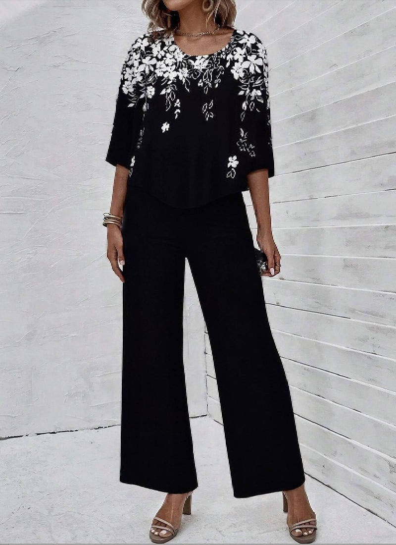 LOZ Lounge Sets for Women 2026 Summer Casual 3/4 Sleeve Shirts Wide Leg Pants Matching Tracksuit Sets Travel Outfits - Image 2