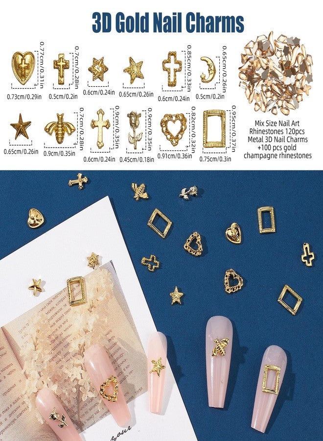 NICENEEDED 220 PCS 3D Gold Nail Charms, Gothic Cross Nail Art Charms Y2K Metal Nail Charms, Cross Nails Accessories - Image 2