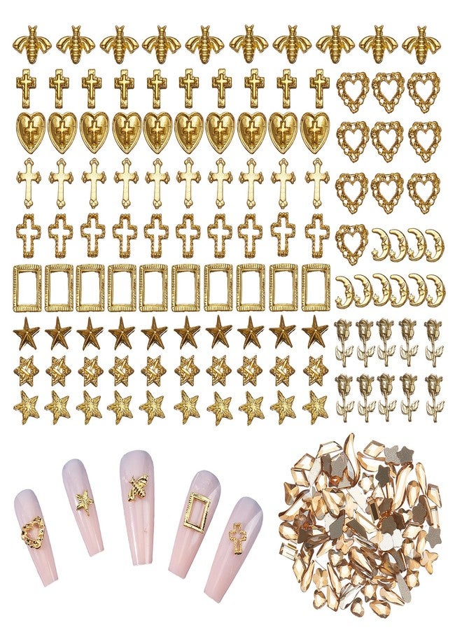 NICENEEDED 220 PCS 3D Gold Nail Charms, Gothic Cross Nail Art Charms Y2K Metal Nail Charms, Cross Nails Accessories - Image 1
