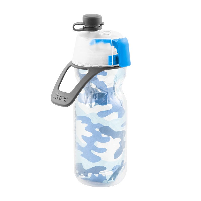 O2COOL Mist 'N Sip Kids Misting Water Bottle 2-in-1 Mist And Sip Function With No Leak Pull Top Spout Kids Reusable Sports Water Bottle - 12 oz (Blue Camo) - Image 1
