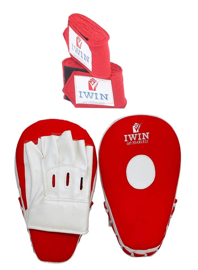 IWIN Boxing/Karate Focus Pads Curved 1 Pair (RED) with 1 Pair Hand Wraps - Image 2
