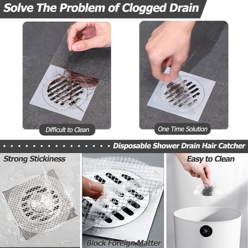 Hair Catcher: 40-Piece White Disposable Mesh - Easy Clog Prevention, No-Tool Peel-And-Stick for Shower Bathtub Sink Drain - Image 4