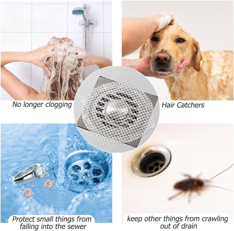 Hair Catcher: 40-Piece White Disposable Mesh - Easy Clog Prevention, No-Tool Peel-And-Stick for Shower Bathtub Sink Drain - Image 5