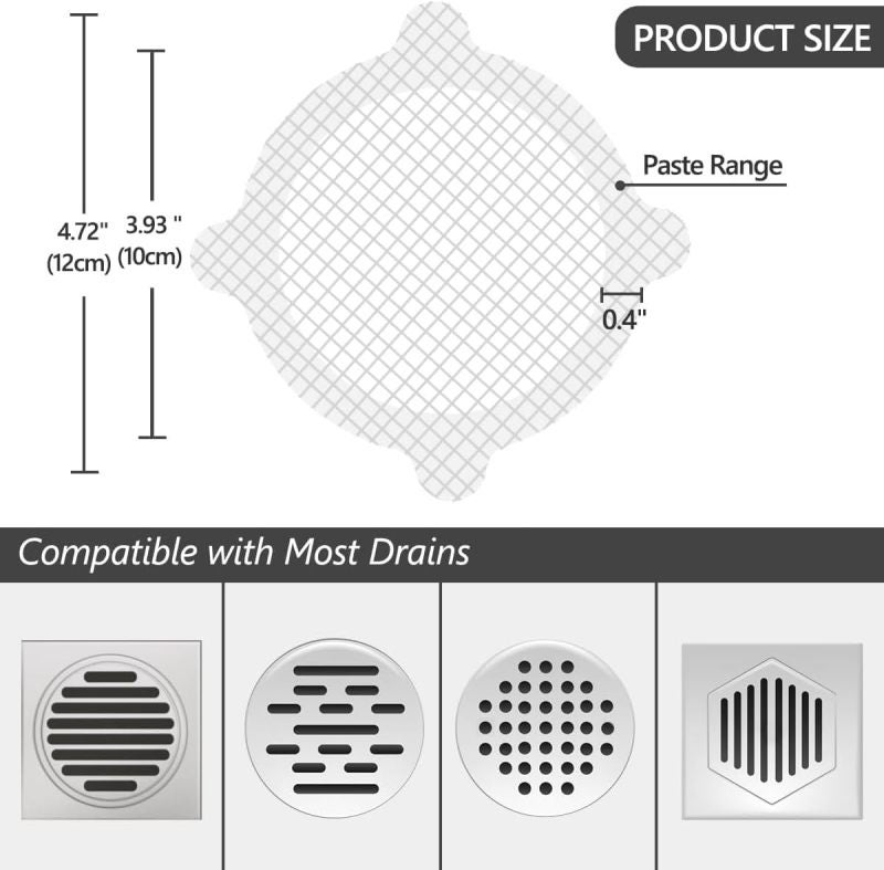 Hair Catcher: 40-Piece White Disposable Mesh - Easy Clog Prevention, No-Tool Peel-And-Stick for Shower Bathtub Sink Drain - Image 2