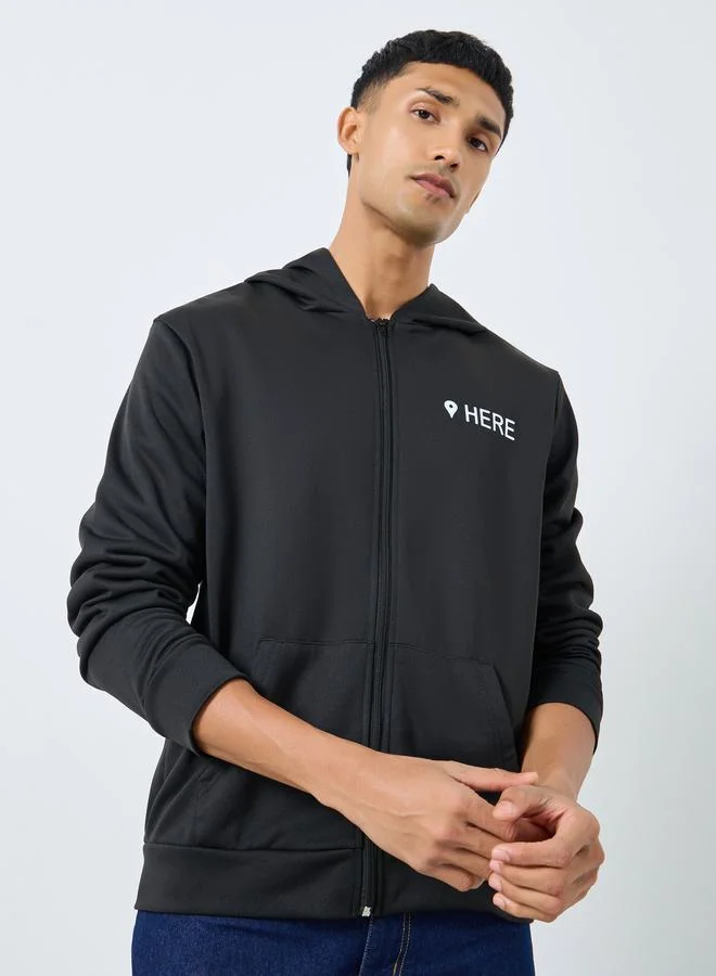 Take Two Take Two Men Black Slogan Print Hooded Jacket