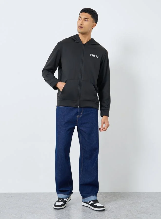 Take Two Take Two Men Black Slogan Print Hooded Jacket