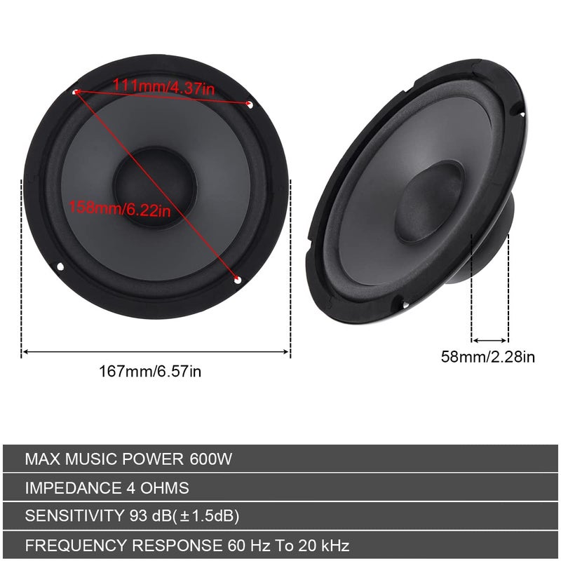 DriSentri Car Audio Loudspeaker, 6.5 Inch 600W 2-Way Car HiFi Coaxial Speaker Vehicle Door Auto Audio Music Stereo - Image 2