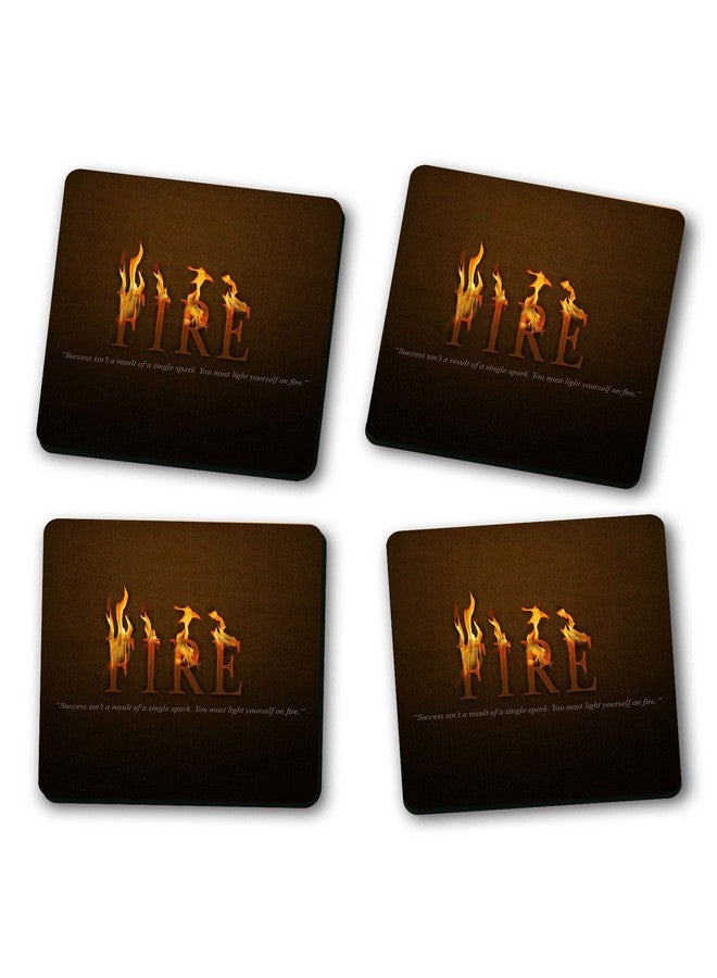 ASHVAH Fire - Success Isn't The Result of a Single Spark, You Must Light Yourself on fire. Print Designer Handmade Wooden Coaster Set for Home Kitchen - Set of 4 - Square: 10cm - Image 2