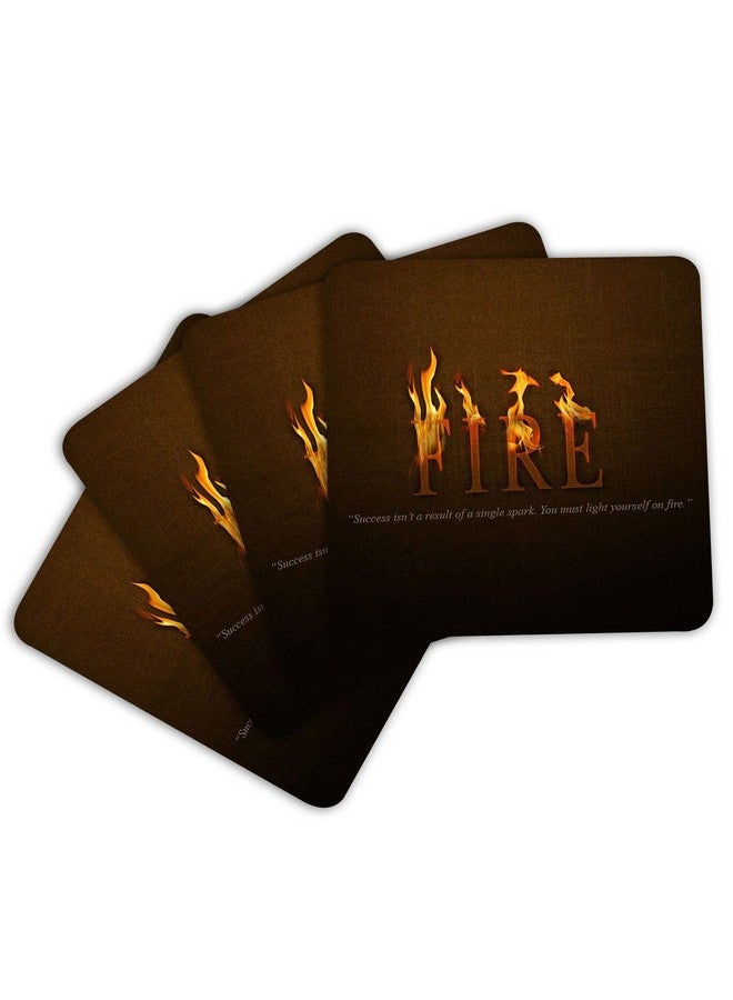ASHVAH Fire - Success Isn't The Result of a Single Spark, You Must Light Yourself on fire. Print Designer Handmade Wooden Coaster Set for Home Kitchen - Set of 4 - Square: 10cm - Image 3