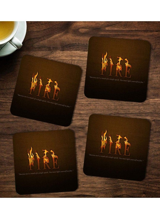 ASHVAH Fire - Success Isn't The Result of a Single Spark, You Must Light Yourself on fire. Print Designer Handmade Wooden Coaster Set for Home Kitchen - Set of 4 - Square: 10cm - Image 1