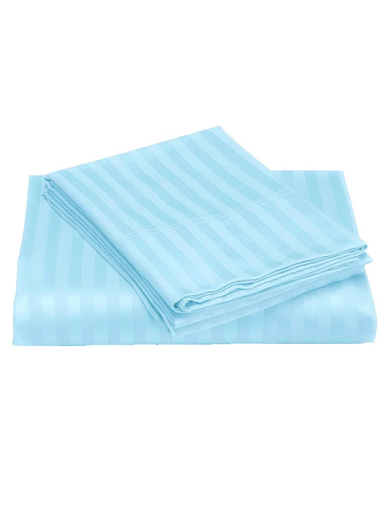 Blueberry Premium Quality Striped Bed Sheet Sets 100% Cotton 3 Piece Set Deep Pocket 200x200+20cm - Image 1