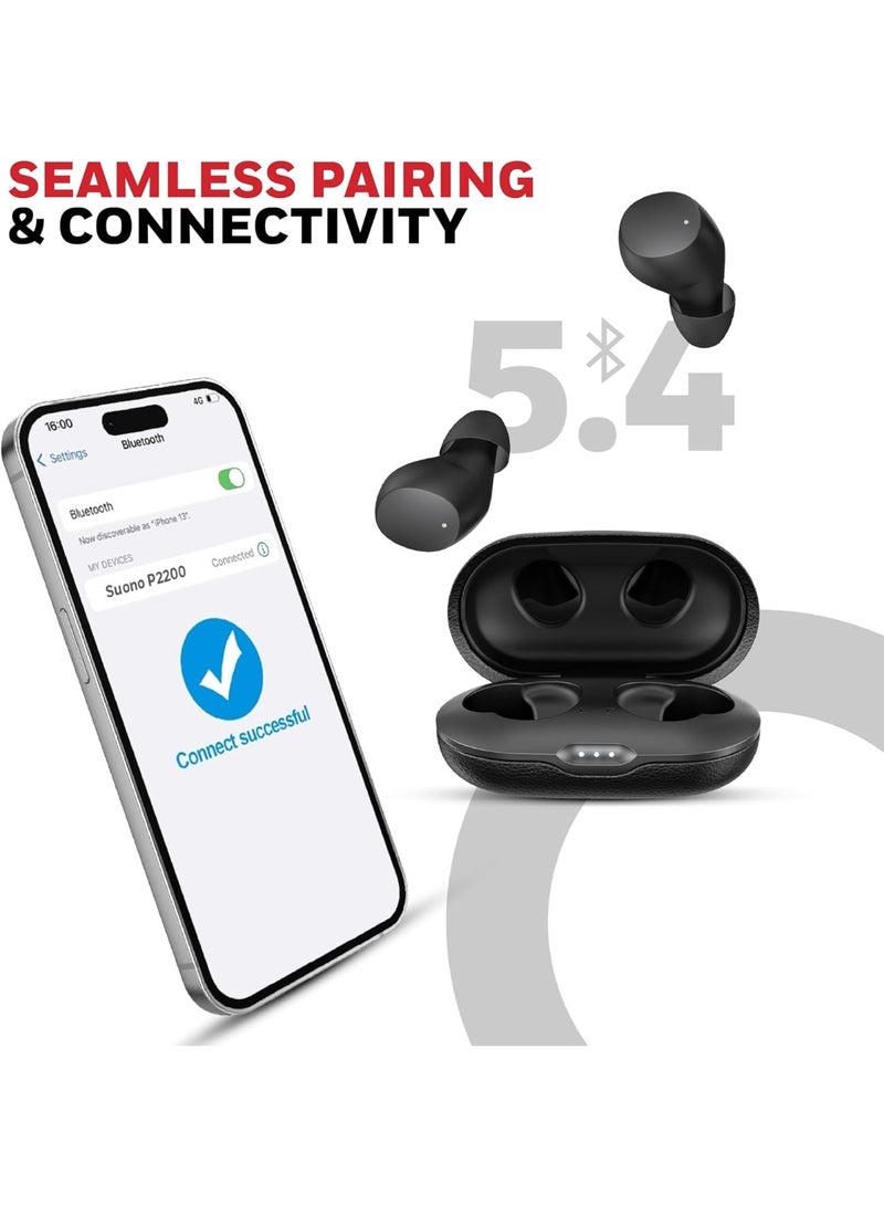 تي دابليو إس سماعات أذن بلوتوث 5.4 تي دبليو اس سونو P2200 من هوني ويل، اي ان سي مع 2 ميكروفون لمكالمات عالية الوضوح، مدة تشغيا البطارية 54 ساعة، صوت ستيريو، صوت باس عميق، IPX5، زمن استجابة منخفض 40 مللي ثانية - Image 5