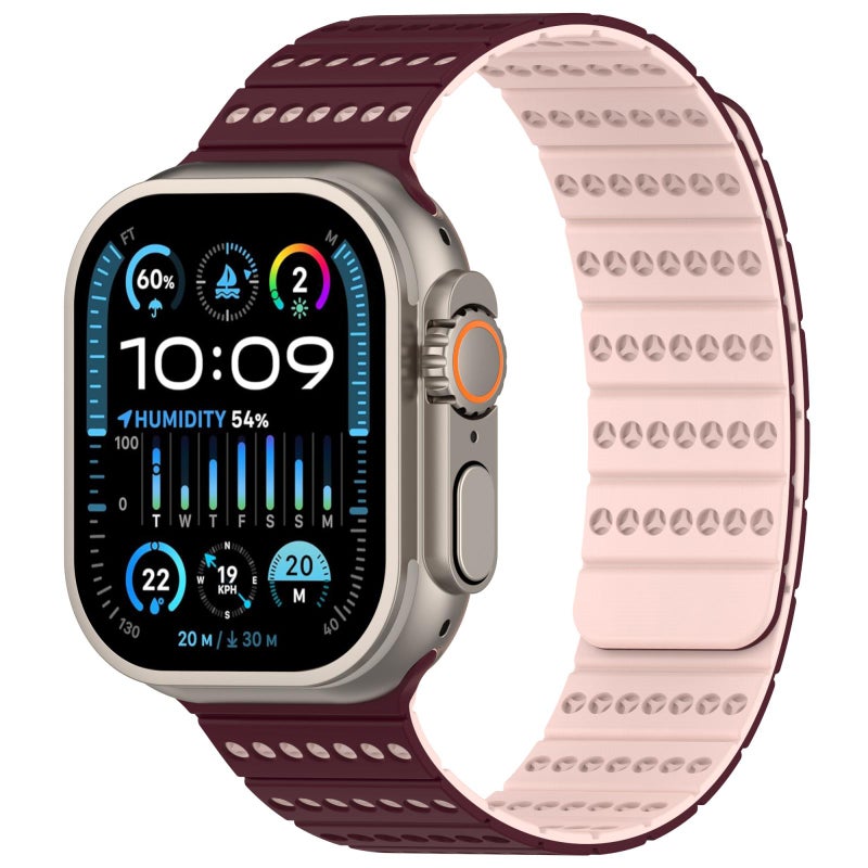 إيروريكس لساعة Apple Watch 46 مم / 49 مم / 45 مم / 44 مم سوار ساعة مغناطيسي على شكل قرص العسل (بورجوندي فروستد) - Image 1