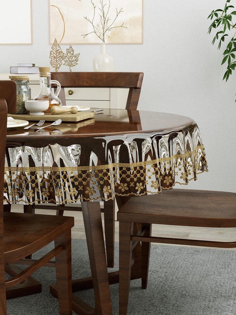 Clasiko 4 Seater Dining Table Cover; 60x60 Inches; Material - PVC; Shape - Round; Pack of 1; Anti Slip; Golden Lace - Image 3