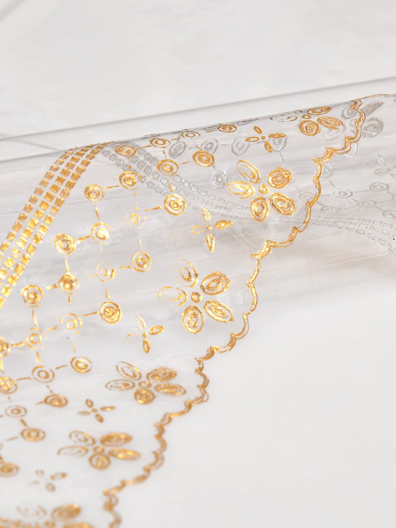 Clasiko 4 Seater Dining Table Cover; 60x60 Inches; Material - PVC; Shape - Round; Pack of 1; Anti Slip; Golden Lace - Image 4