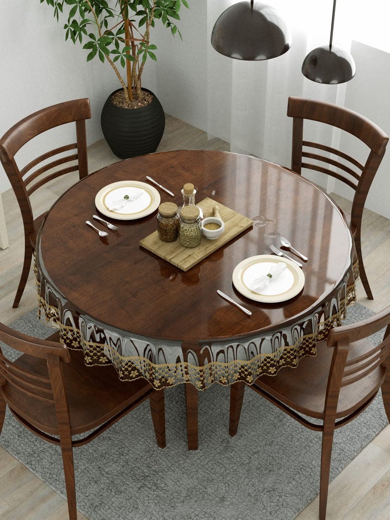 Clasiko 4 Seater Dining Table Cover; 60x60 Inches; Material - PVC; Shape - Round; Pack of 1; Anti Slip; Golden Lace - Image 5