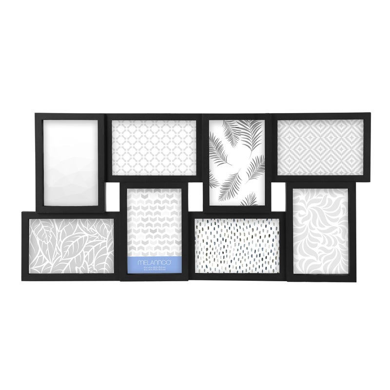 Melannco 24 x 12 Inch 8 Opening Photo Collage Frame Displays Four 4x6 and Four 6x4 Inch Photos Black