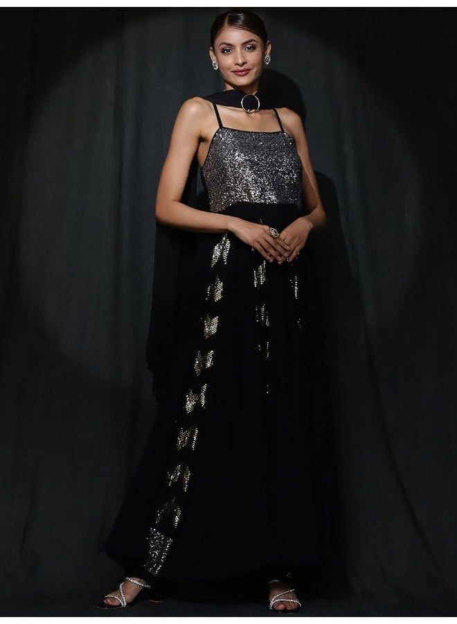 AKS Embellished Sleeveless Georgette Maxi Dress  - Image 3