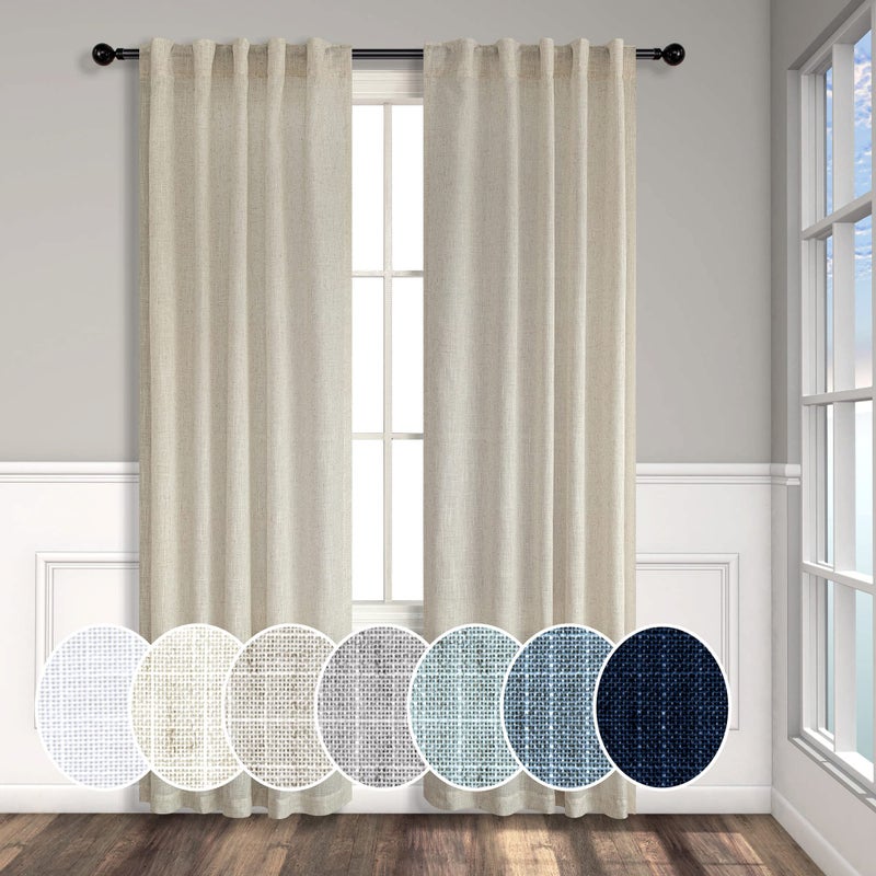 Pitalk Beige Curtains 38 Inch Width for Living Room 2 Panels Back Tab Rod Pocket Flax Linen Semi Sheer Light Filtering Mini Curtains for Door Window Boho Farmhouse Bedroom Decor Tan 38 Inch Wide by 96 Long - Image 1