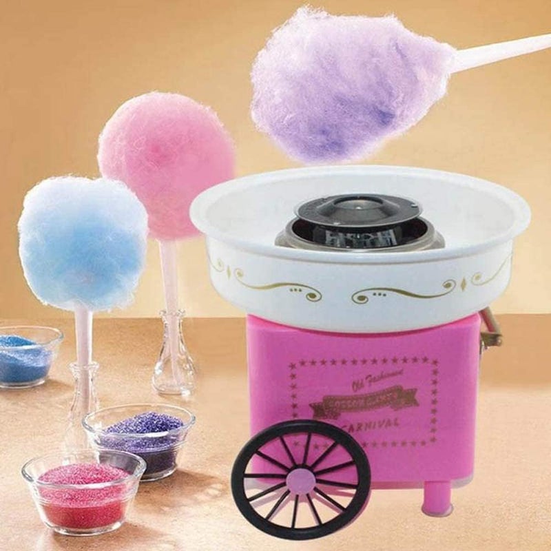 Hebezon Mini Sweet Automatic Cotton Candy Machine Mini Marshmallow Trolley Creative Gift Party 10 Bamboo Sticks Sugar Spoon Electric Smooth Sweet Maker Pack Of 1 Pink and White - Image 3