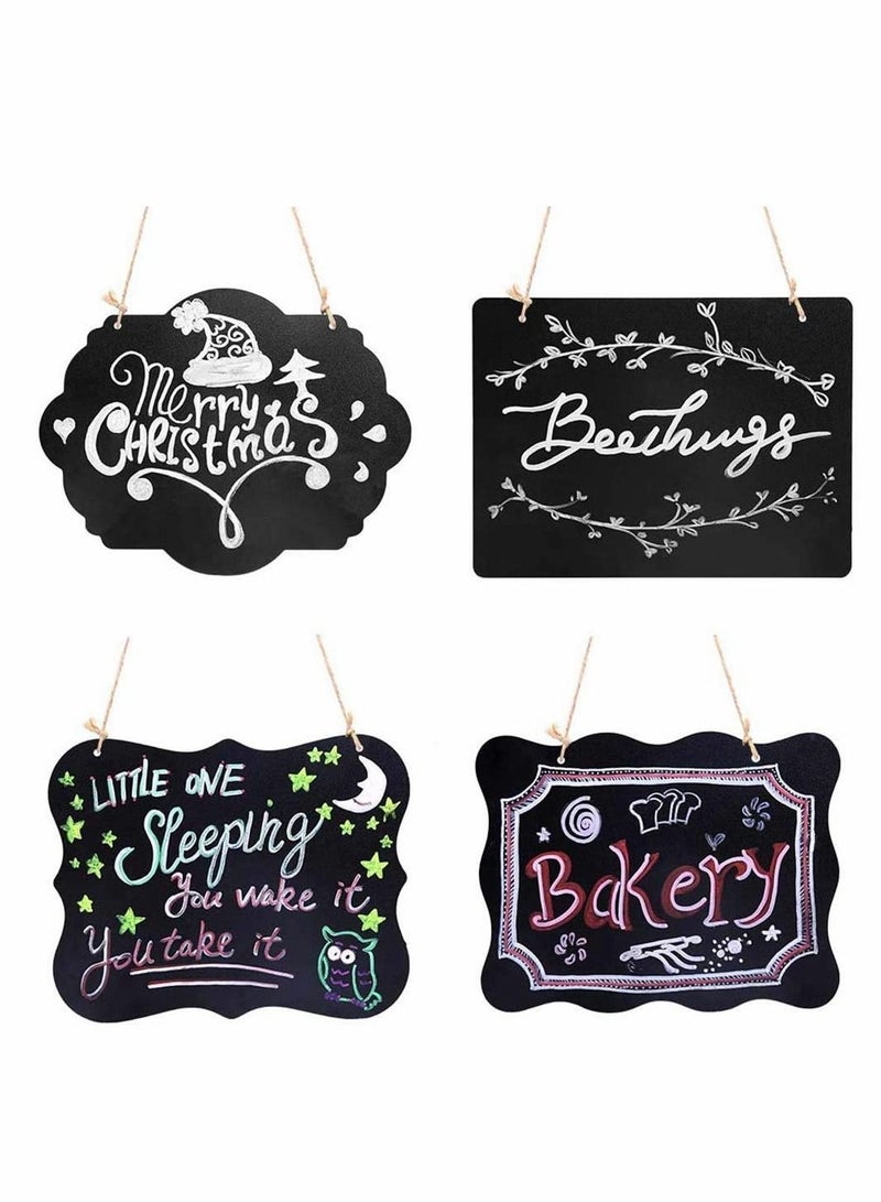 Excefore لافتة سبورة معلقة، لوحة رسائل قابلة للمسح على الوجهين، لافتات سبورة معلقة صغيرة مع خيط معلق، علامات أسعار مثالية، لوحة رسائل قابلة للمسح لحفلات الزفاف والمقهى والمطعم، عبوة من 4 قطع - Image 1