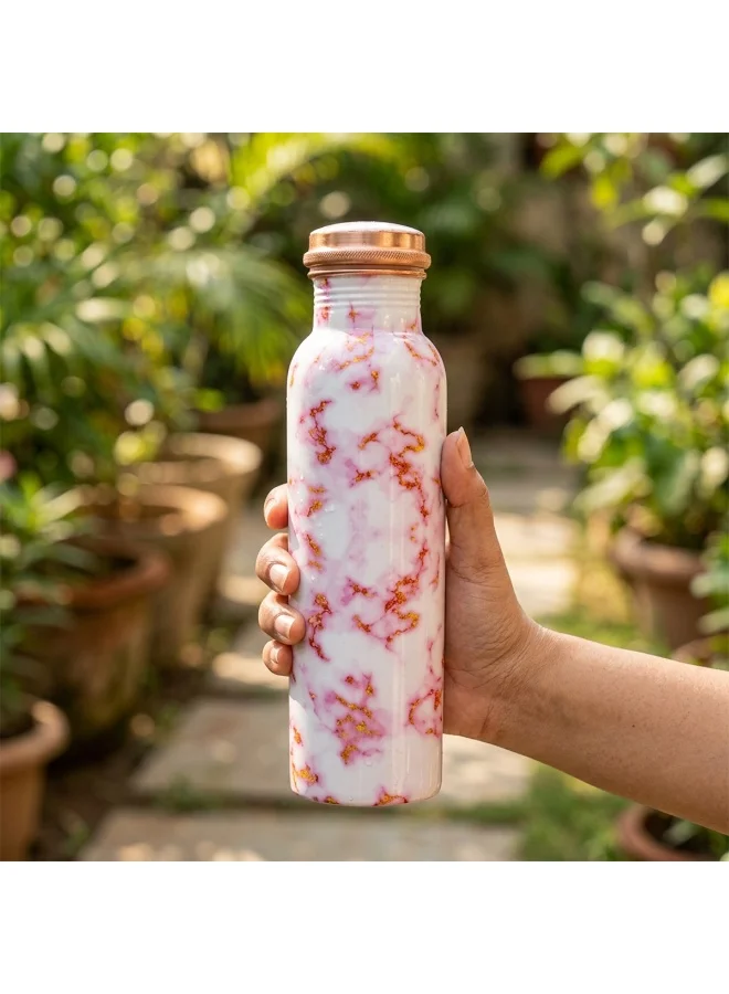 Mobcos Mobcos Blush Rose Marble Copper Water Bottle 1 Ltr, 99% Pure Copper Bottle with Leakproof Screw Cap, Handmade Marbled Design, Reusable Water Bottle for Home, Office & Travel
