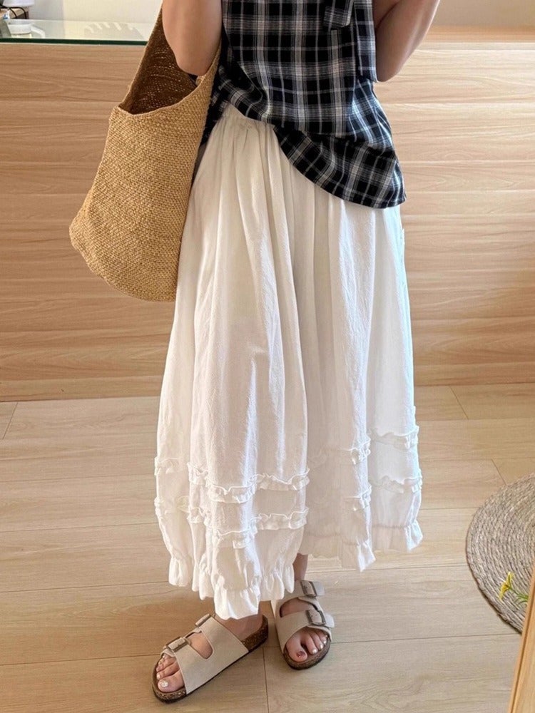 Qi Ta 2026 Summer Women's Wide Leg Pants with Lace and Plaid - High Waist, Loose Fit, Slimming Effect - Image 5