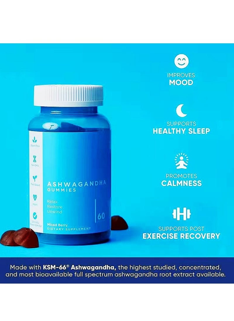 BIYODE - Ashwagandha Gummies 60PCS Quality of Sleep Reduce Stress and Balance the Immune System  Ashwa Gummies are Gluten Free Non GMO Gelatin Free and Vegan - Image 1