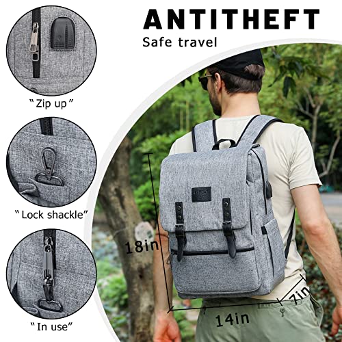 HFSX Vintage Backpack Anti Theft Laptop Backpack Men Women Business Travel Computer Backpack College Bookbag Stylish Water Resistant Vintage Backpack with USB Port Fits 15.6 Inch Laptop Grey - Image 2