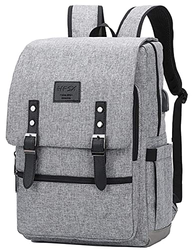 HFSX Vintage Backpack Anti Theft Laptop Backpack Men Women Business Travel Computer Backpack College Bookbag Stylish Water Resistant Vintage Backpack with USB Port Fits 15.6 Inch Laptop Grey - Image 1