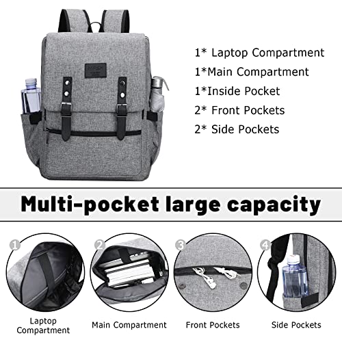 HFSX Vintage Backpack Anti Theft Laptop Backpack Men Women Business Travel Computer Backpack College Bookbag Stylish Water Resistant Vintage Backpack with USB Port Fits 15.6 Inch Laptop Grey - Image 4