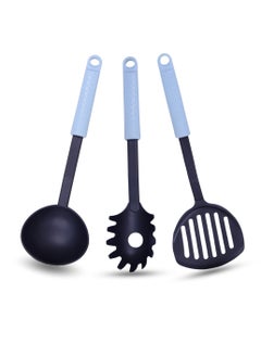 3-Piece Nylon Kitchen Utensil Spoon Set | Soup Ladle, Turner and Pasta Server Set | Heat Resistant Non-Stick with Soft Grip Ergonomic Handles | Baking or Cooking