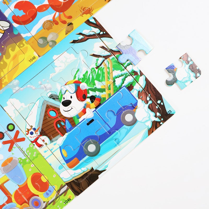 Wooden 16-Piece Puzzle For Kidsren Animal Dinosaur Cartoon Wooden Plane Puzzle Baby Early Education Educational Toys - Image 3
