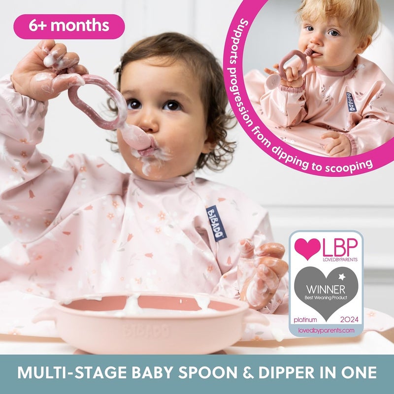 bibado 2 in 1 Easy Grip Spoon and Dipper for Self Feeding- Infants- Pink (Pack of 2) - Image 2