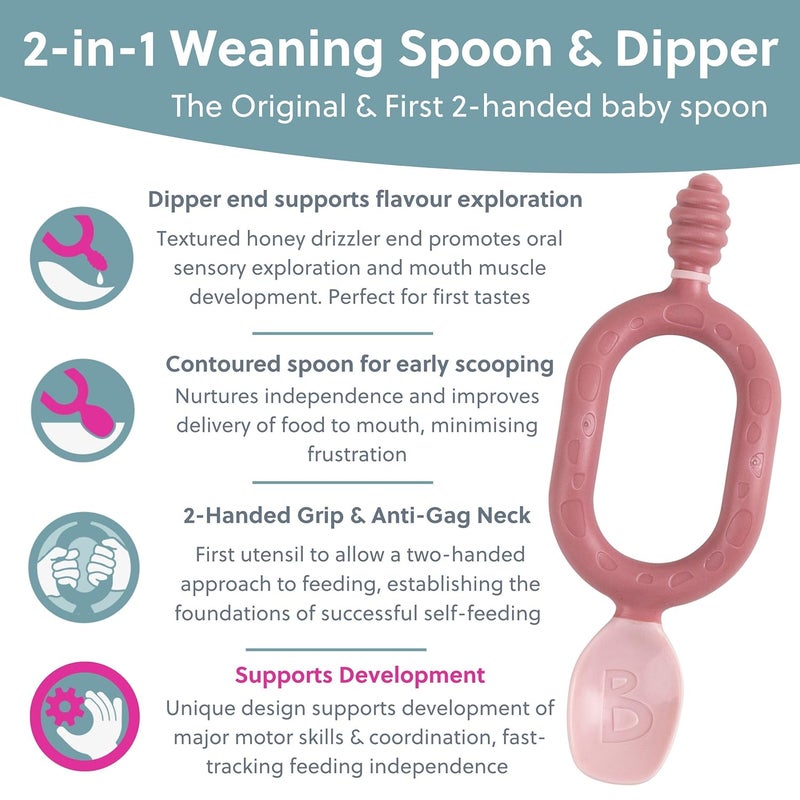 bibado 2 in 1 Easy Grip Spoon and Dipper for Self Feeding- Infants- Pink (Pack of 2) - Image 4