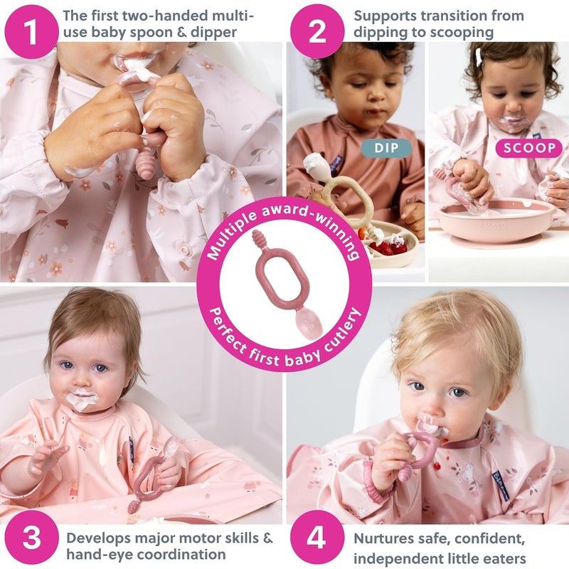 bibado 2 in 1 Easy Grip Spoon and Dipper for Self Feeding- Infants- Pink (Pack of 2) - Image 3