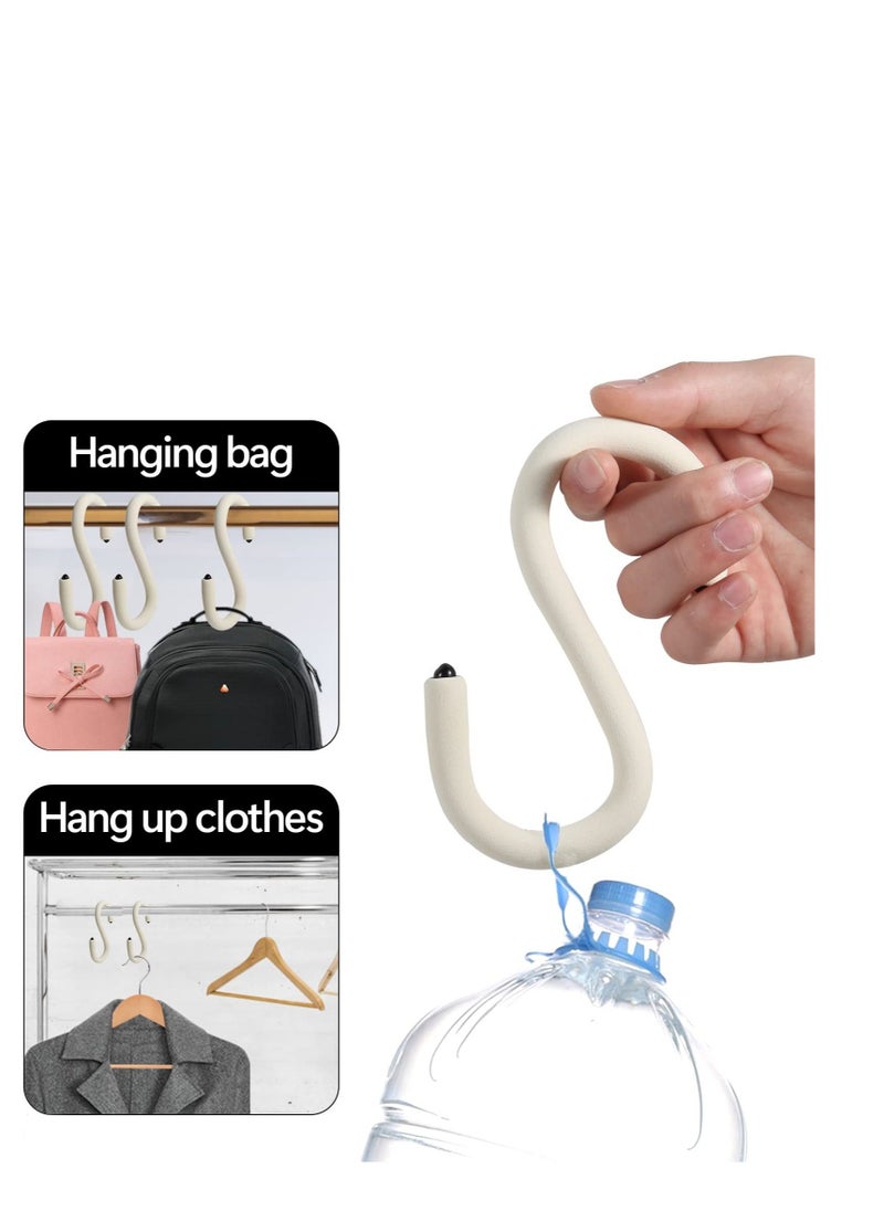 3 PCS S Shape  Purse Closet Hooks, Reusable Unique Design Utility Hooks, Flexible Neck for Easy Twist & Lock, Suitable for Hanging Bags, Purses, Handbags, Scarves,Cabinet Lock (White)