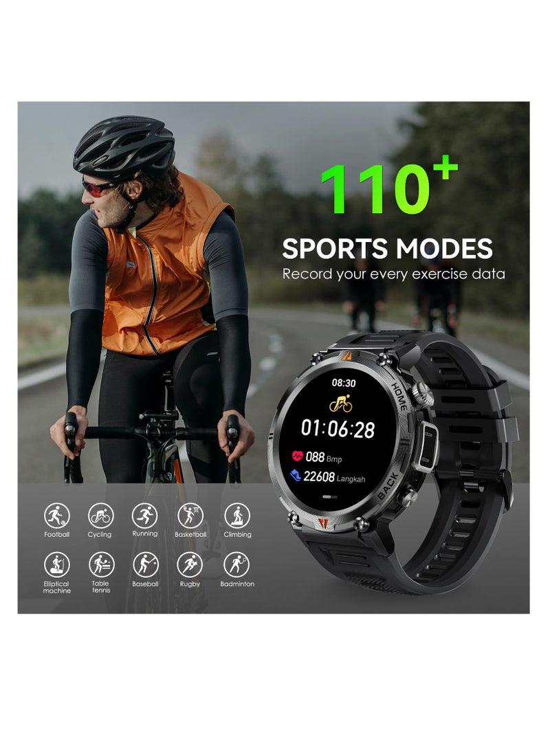 SYOSI Military Smart Watch for Men with LED Flashlight, 1.45 HD Outdoor Tactical Rugged Smartwatch (Call Receive/Dial), Sports Fitness Watch with Heart Rate Sleep for iPhone Android Phone - Image 4