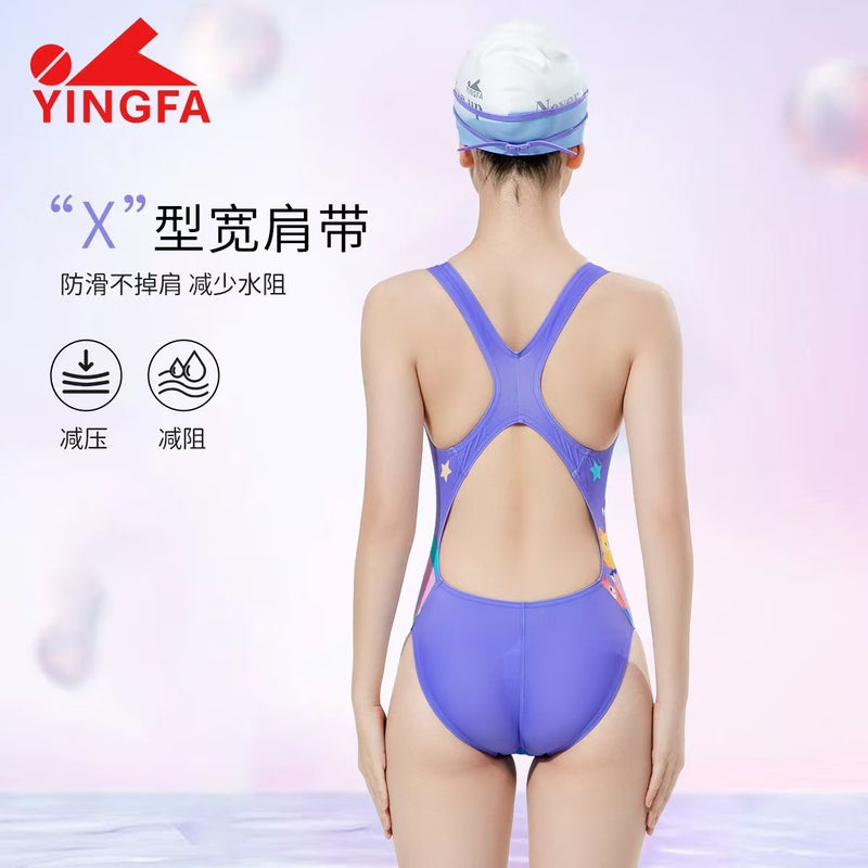 Yingfa Youth Adult Professional Swimsuit Female One-Piece Female Spot Cartoon Printed Chest Padless Sports Swimsuit - Image 4