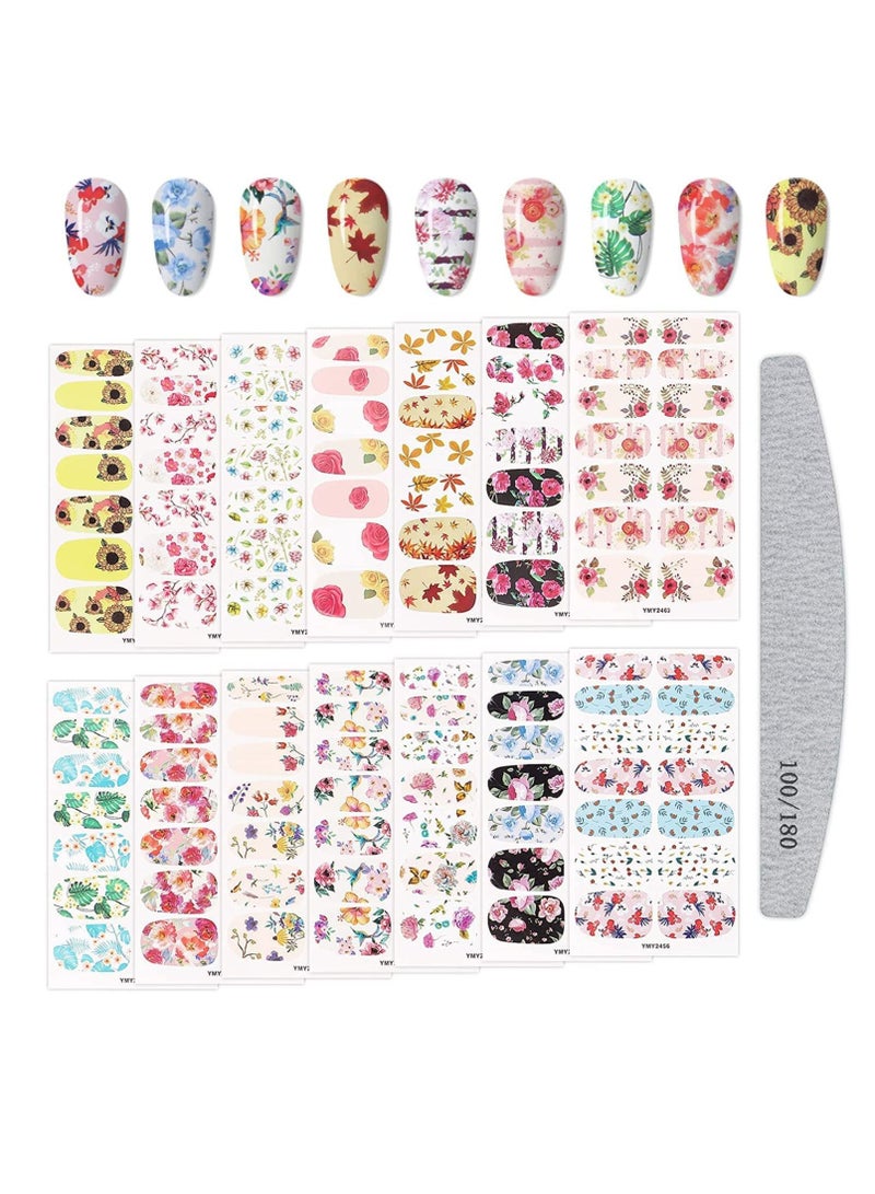SYOSI Full Wraps Nail Polish Stickers, 14 Sheets Flowers Nail Stickers Decals Nail Design Stickers Colorful Flower Print Self-Adhesive with Nail File for Fingernails Decor Manicure - Image 1
