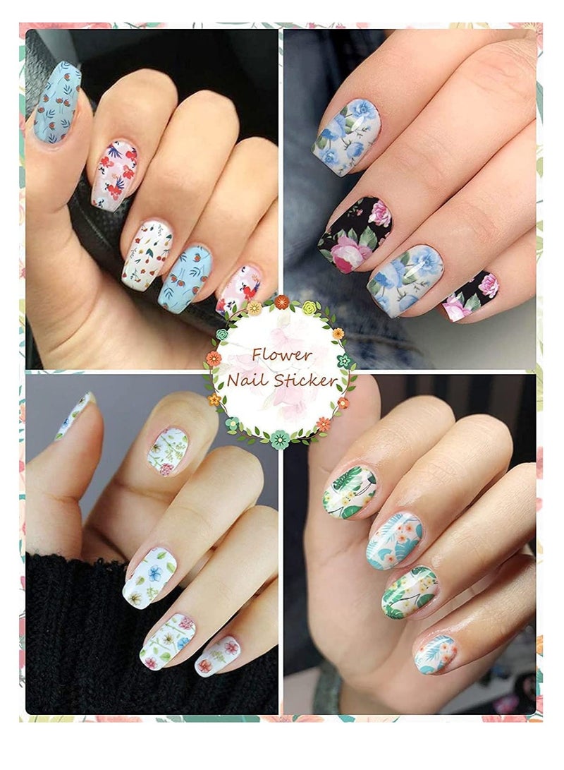 SYOSI Full Wraps Nail Polish Stickers, 14 Sheets Flowers Nail Stickers Decals Nail Design Stickers Colorful Flower Print Self-Adhesive with Nail File for Fingernails Decor Manicure - Image 2