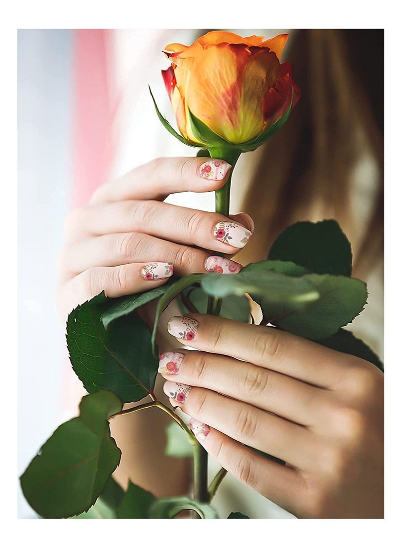 SYOSI Full Wraps Nail Polish Stickers, 14 Sheets Flowers Nail Stickers Decals Nail Design Stickers Colorful Flower Print Self-Adhesive with Nail File for Fingernails Decor Manicure - Image 4