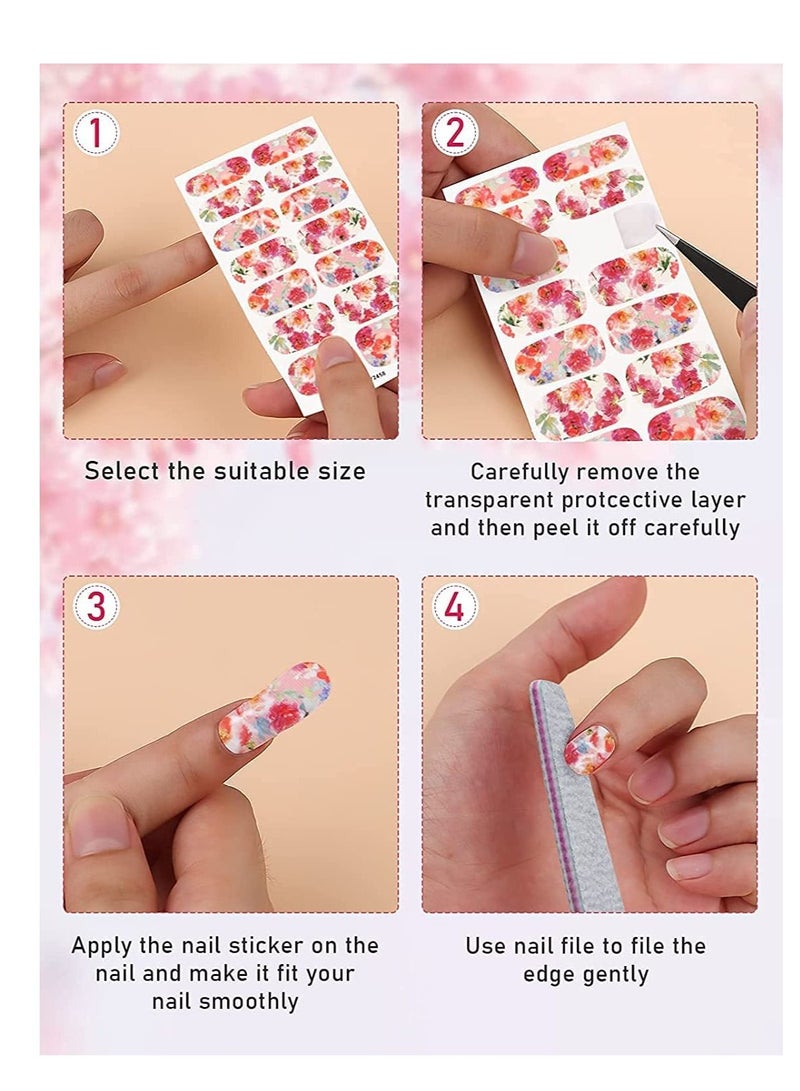 SYOSI Full Wraps Nail Polish Stickers, 14 Sheets Flowers Nail Stickers Decals Nail Design Stickers Colorful Flower Print Self-Adhesive with Nail File for Fingernails Decor Manicure - Image 5