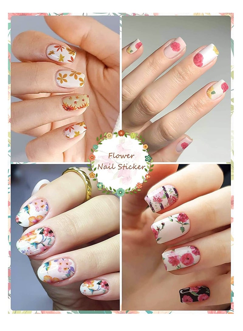 SYOSI Full Wraps Nail Polish Stickers, 14 Sheets Flowers Nail Stickers Decals Nail Design Stickers Colorful Flower Print Self-Adhesive with Nail File for Fingernails Decor Manicure - Image 3