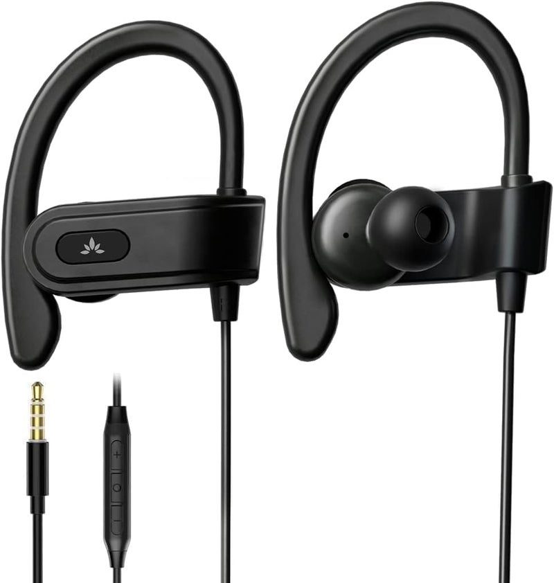 Avantree E171 - AUX 3.5mm Wired Earbuds with Microphone & in-Line Volume Control, Compatible with Traditional 3.5mm AUX Phones Corded Headphones with Ear Hook for Running & Sports, Black - Image 1
